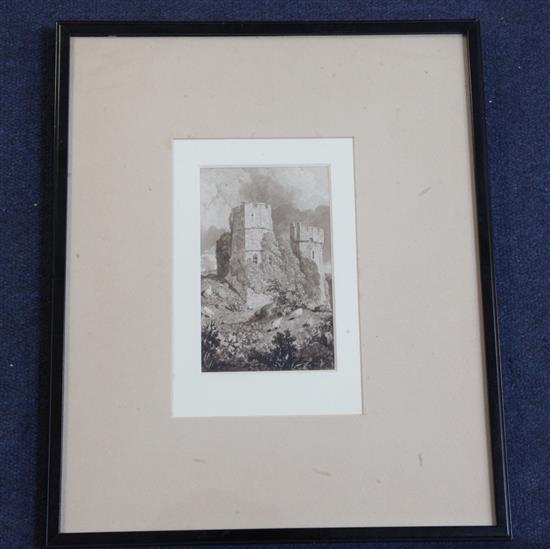 Nathaniel Whittock (1791-1860) Lewes Castle, 1829 5.75 x 3.5in., almost the same size as the engraved plate, 14.9 x 9.7 cm.